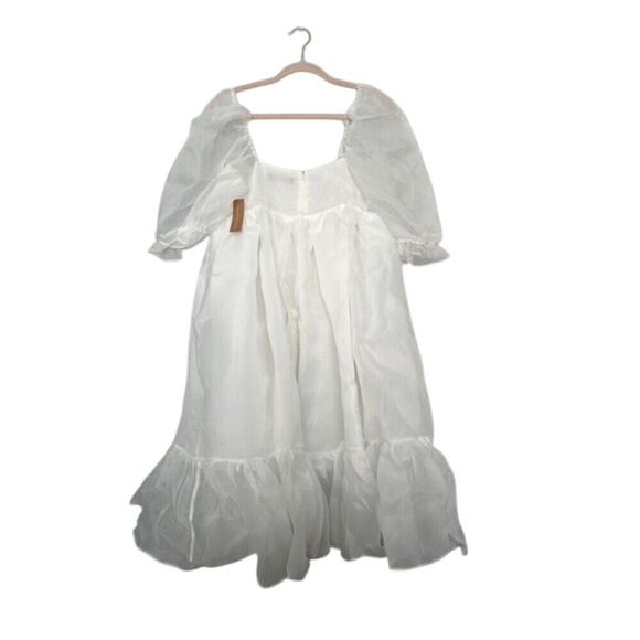 OPT White Puff Sleeve Midi‎ Dress Square Neck Romantic Summer Wedding - Picture 7 of 8